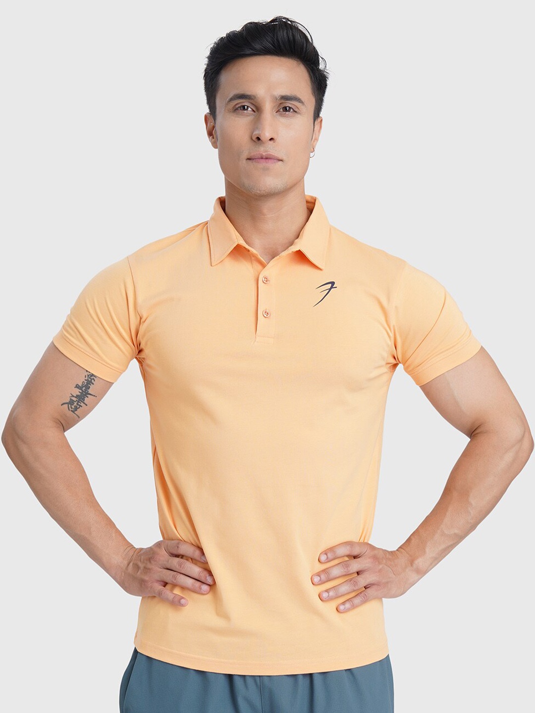 

FUAARK Men Polo Collar Moisture Wicking Slim Fit T-shirt, Peach