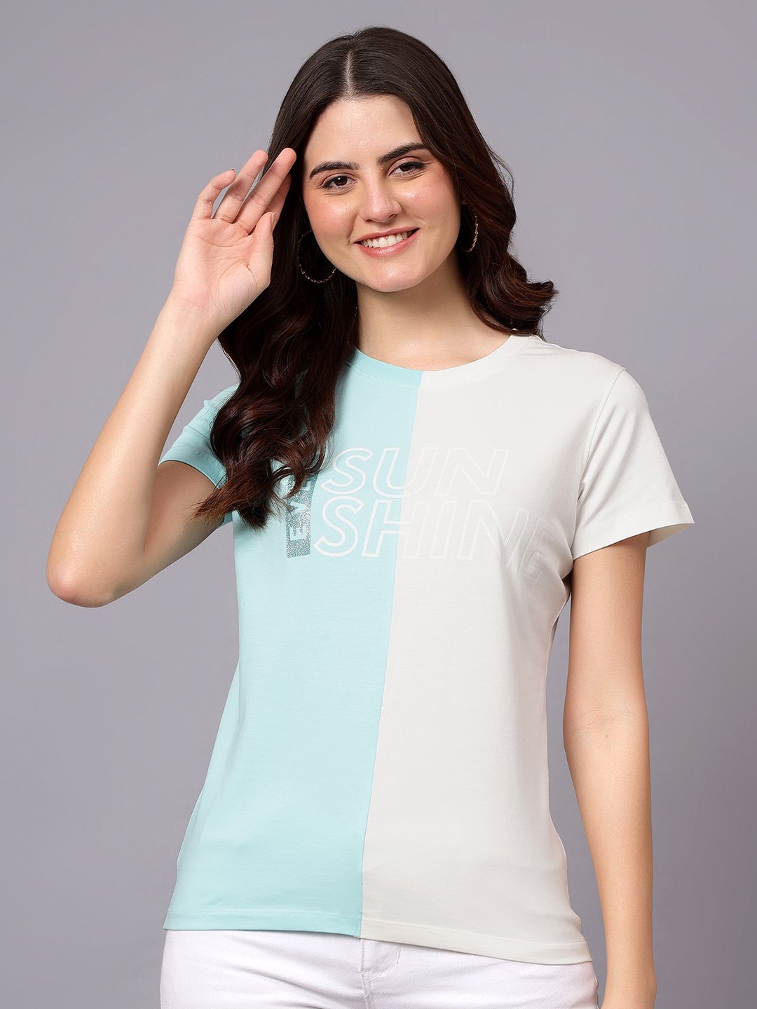 

Cantabil Women Colourblocked T-shirt, White