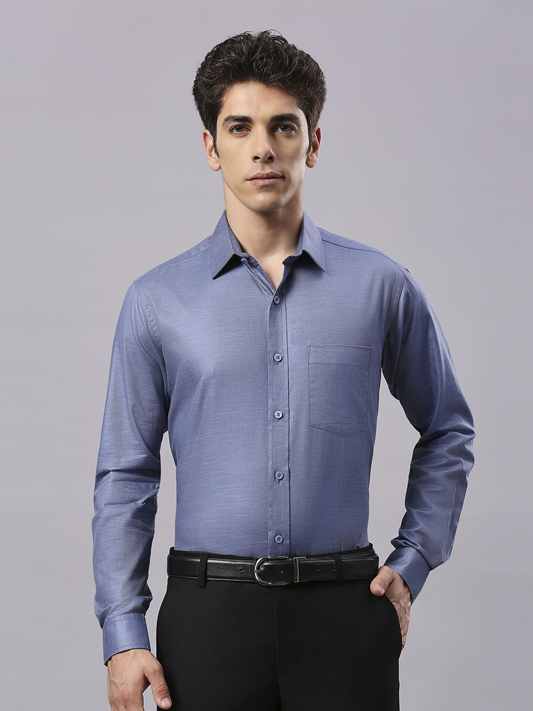 

Klub Fox Men Slim Fit Opaque Formal Shirt, Blue