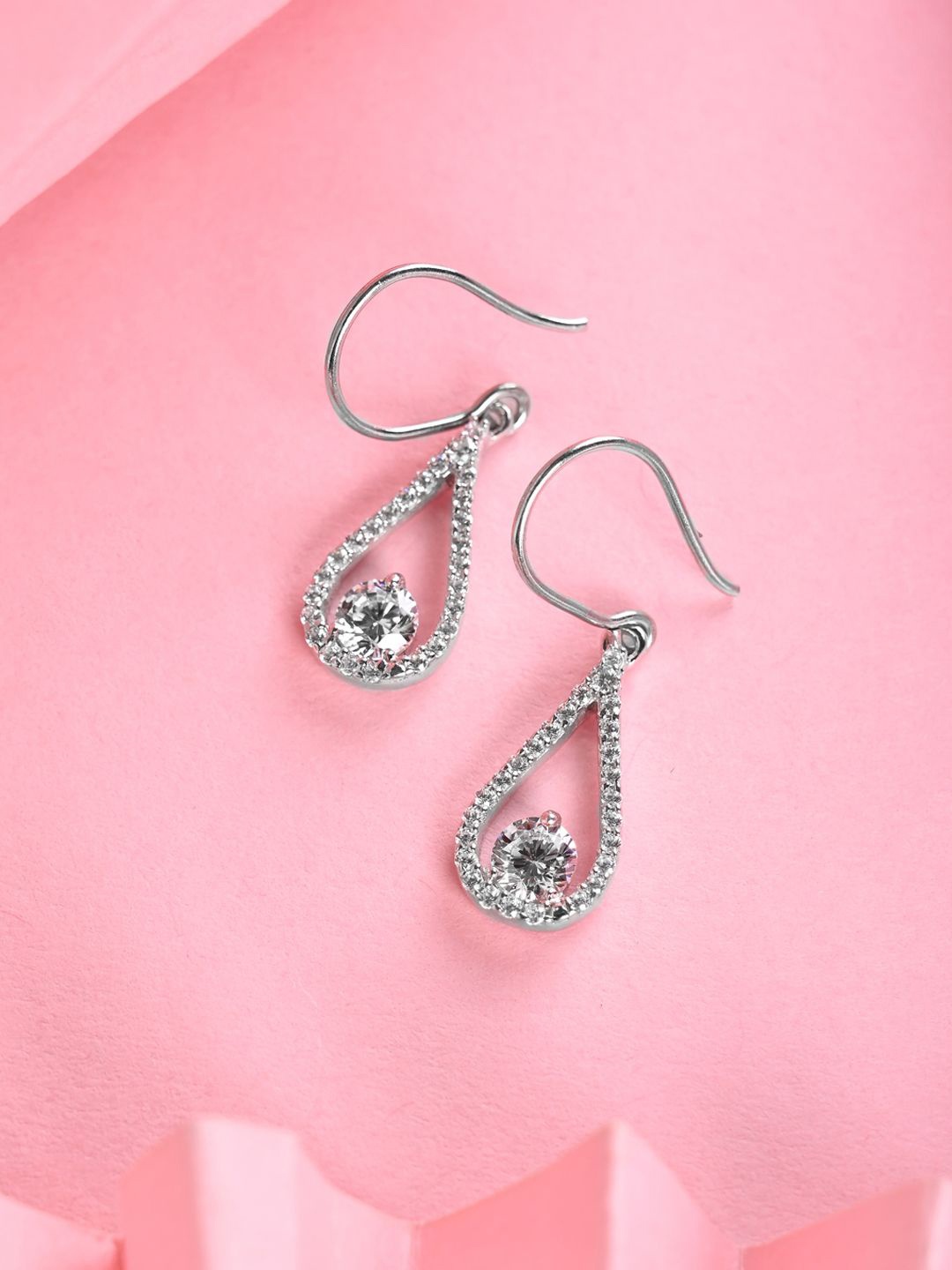 

Clara Rhodium-Plated 925 Silver Cubic Zirconia-Studded Teardrop Shaped Drop Earrings