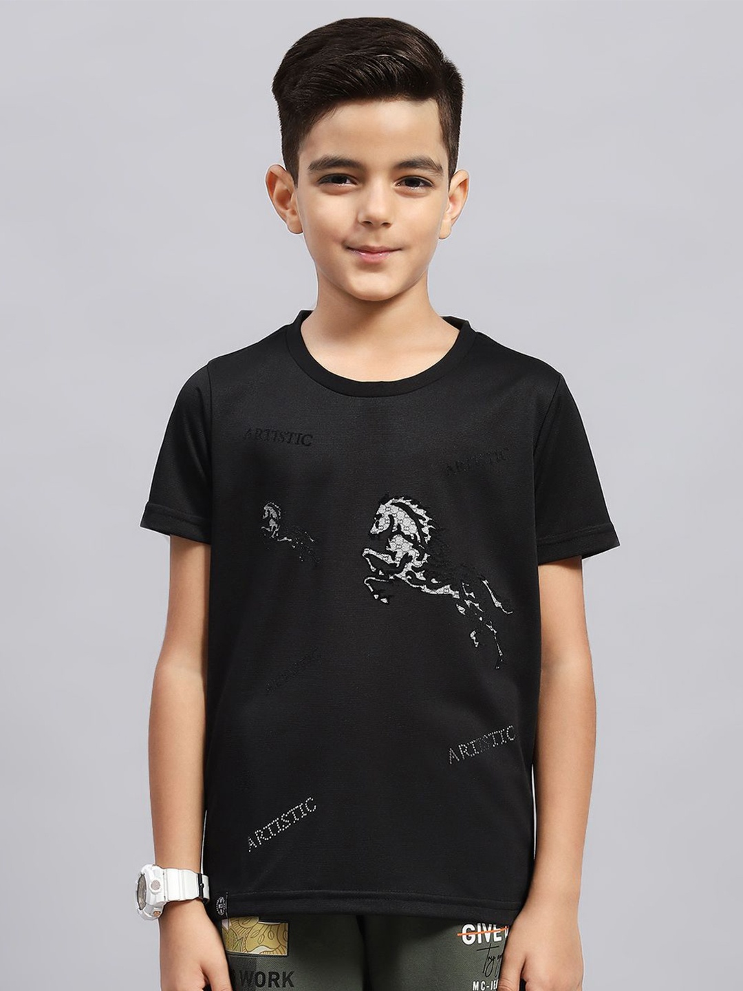 

Monte Carlo Boys Graphic Printed Round Neck T-shirt, Black