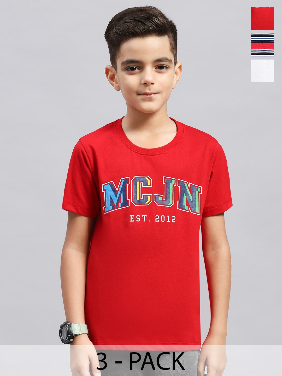 

Monte Carlo Boys Typography 3 Striped Applique T-shirt, Red