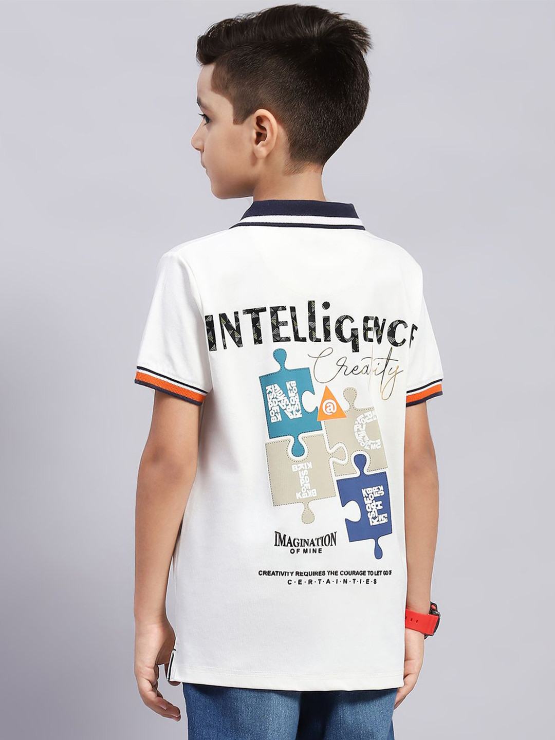 

Monte Carlo Boys Typography Printed Polo Collar T-shirt, Off white