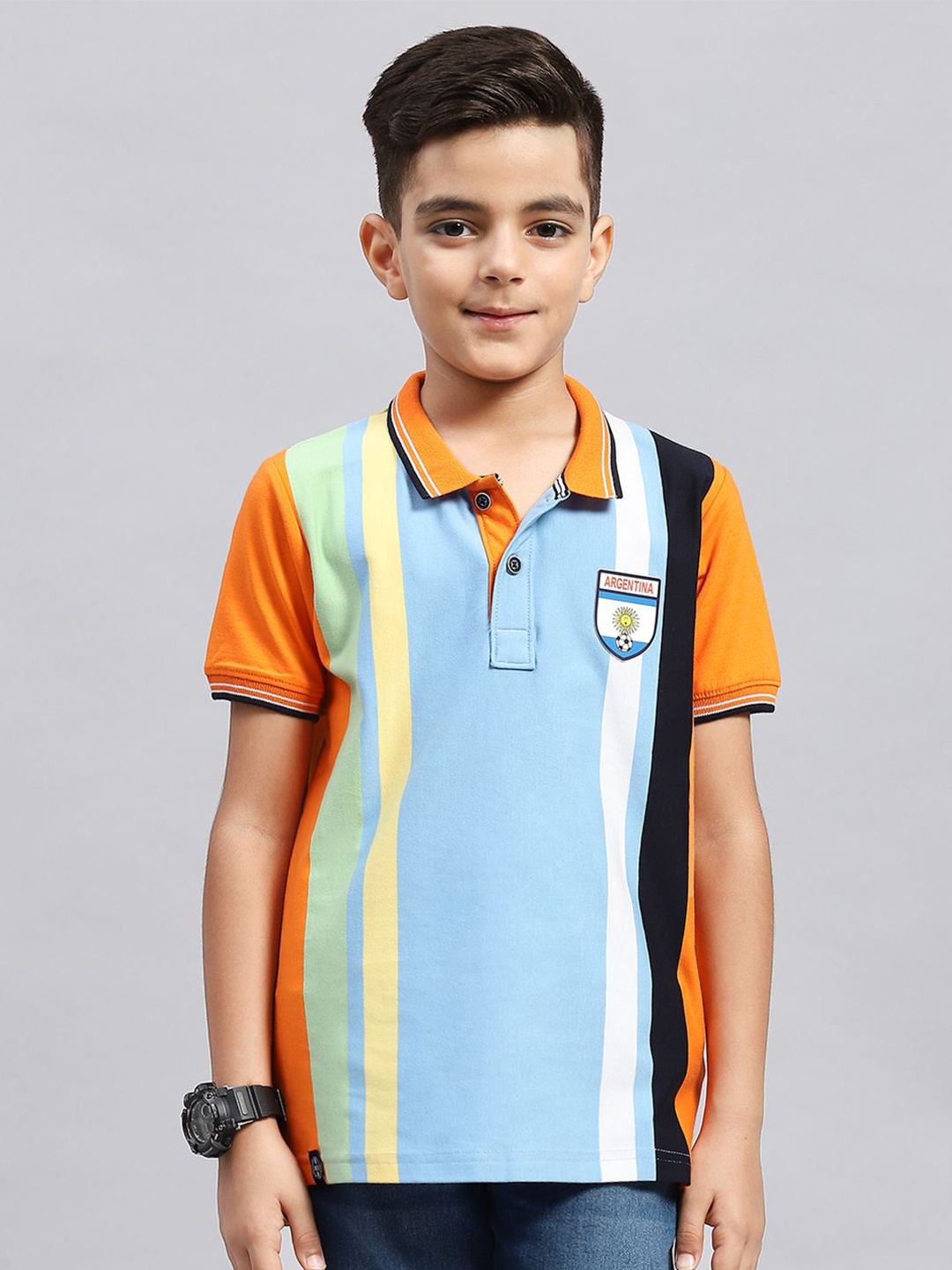 

Monte Carlo Boys Striped Polo Collar T-shirt, Orange