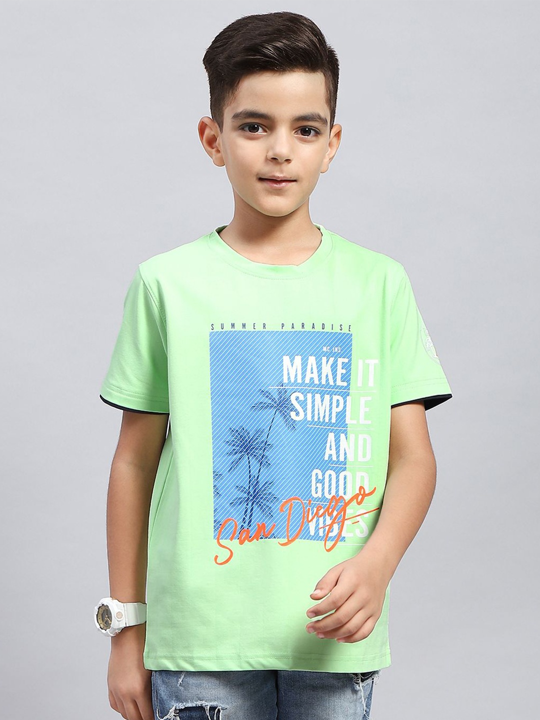 

Monte Carlo Boys Typography Printed Round Neck T-shirt, Green
