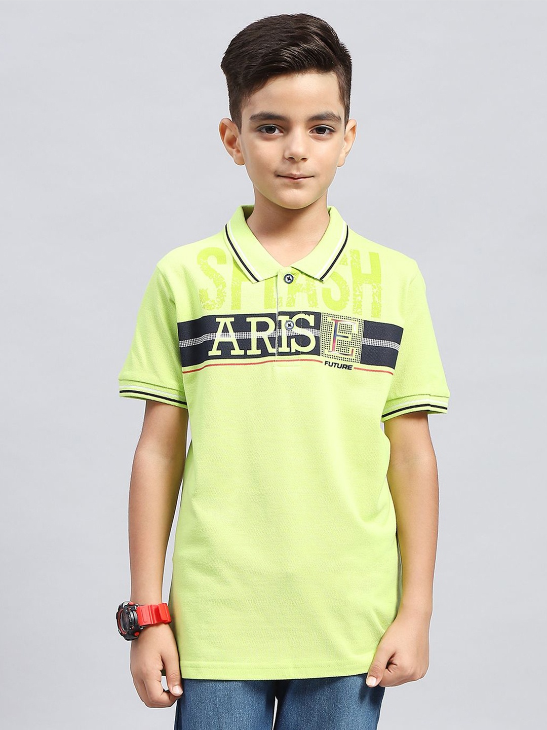 

Monte Carlo Boys Typography Printed Polo Collar T-shirt, Green