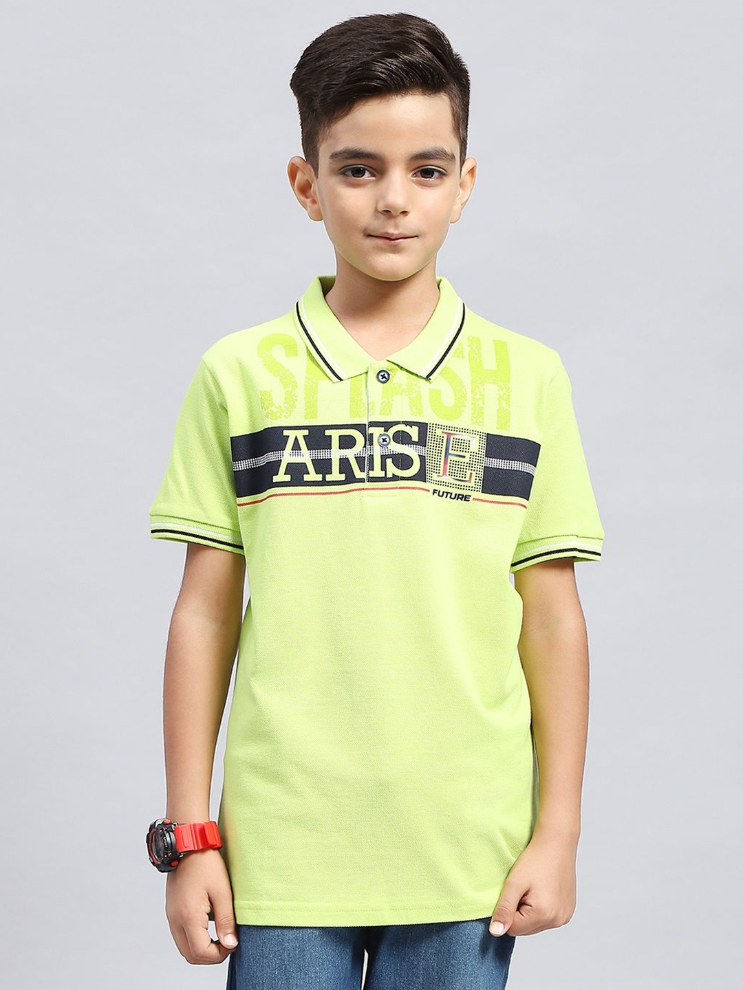 

Monte Carlo Boys Typography Printed Polo Collar T-shirt, Green