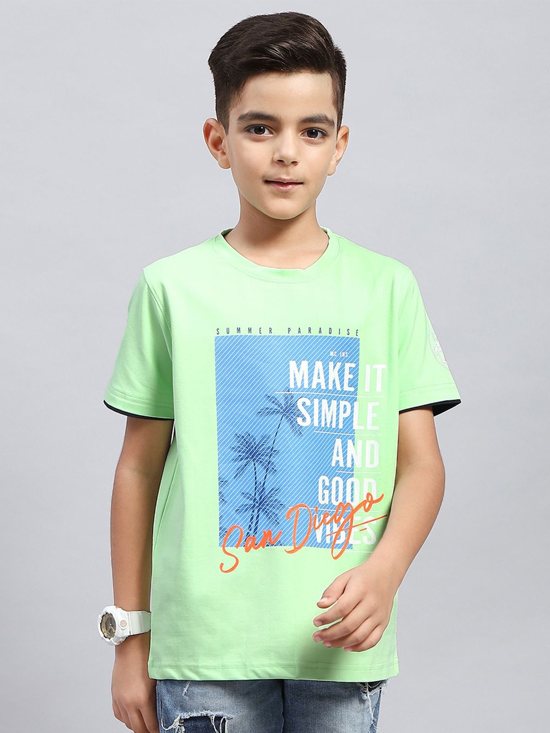 

Monte Carlo Boys Typography Printed Round Neck T-shirt, Green