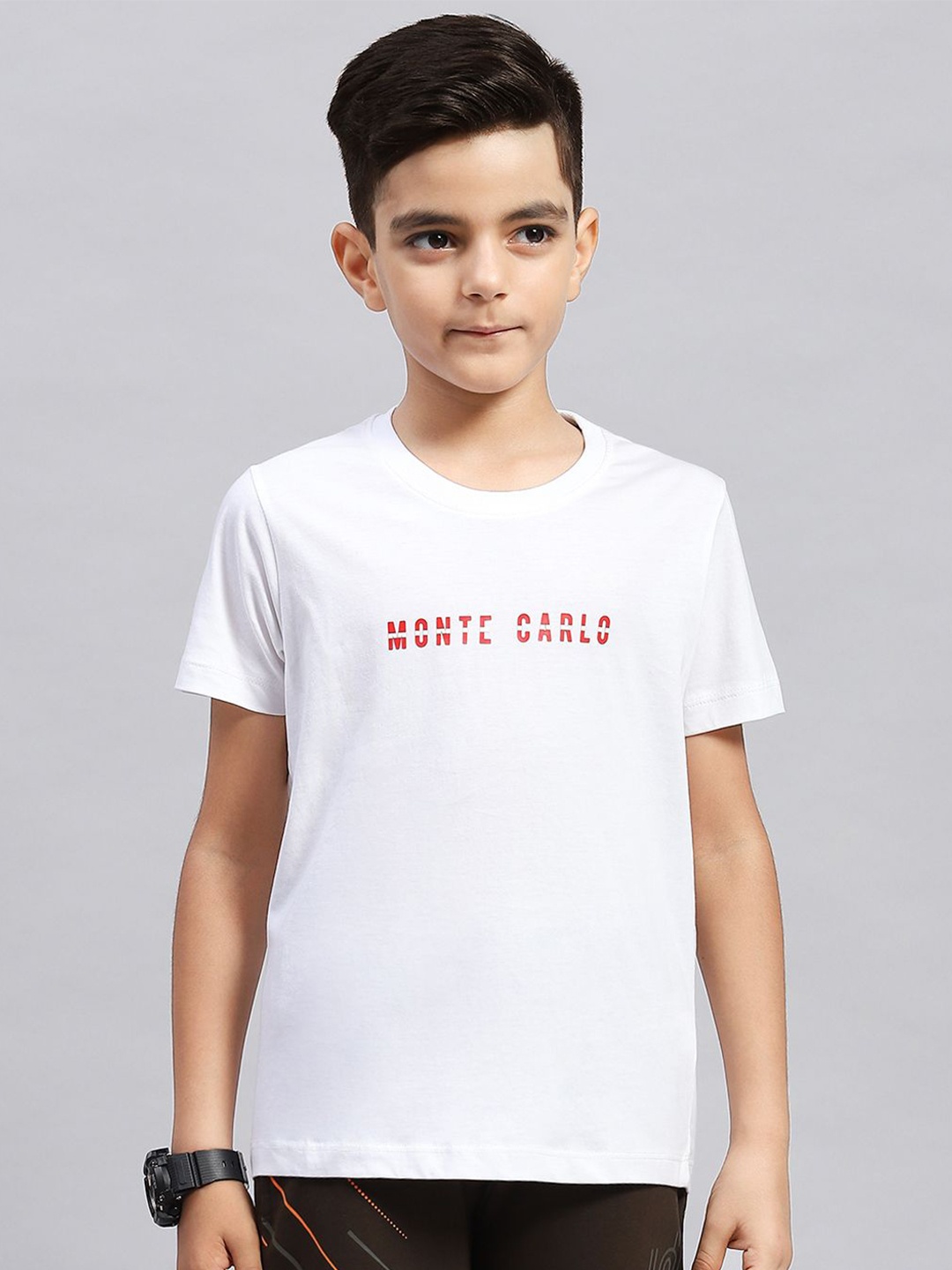 Monte Carlo Boys Typography Printed Round Neck T-shirt, White