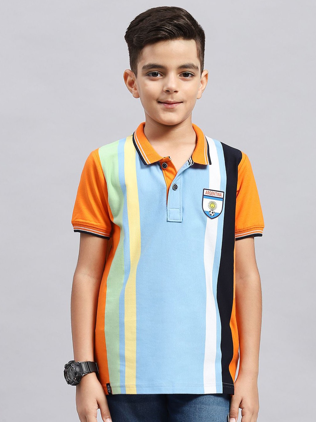 

Monte Carlo Boys Striped Polo Collar T-shirt, Orange