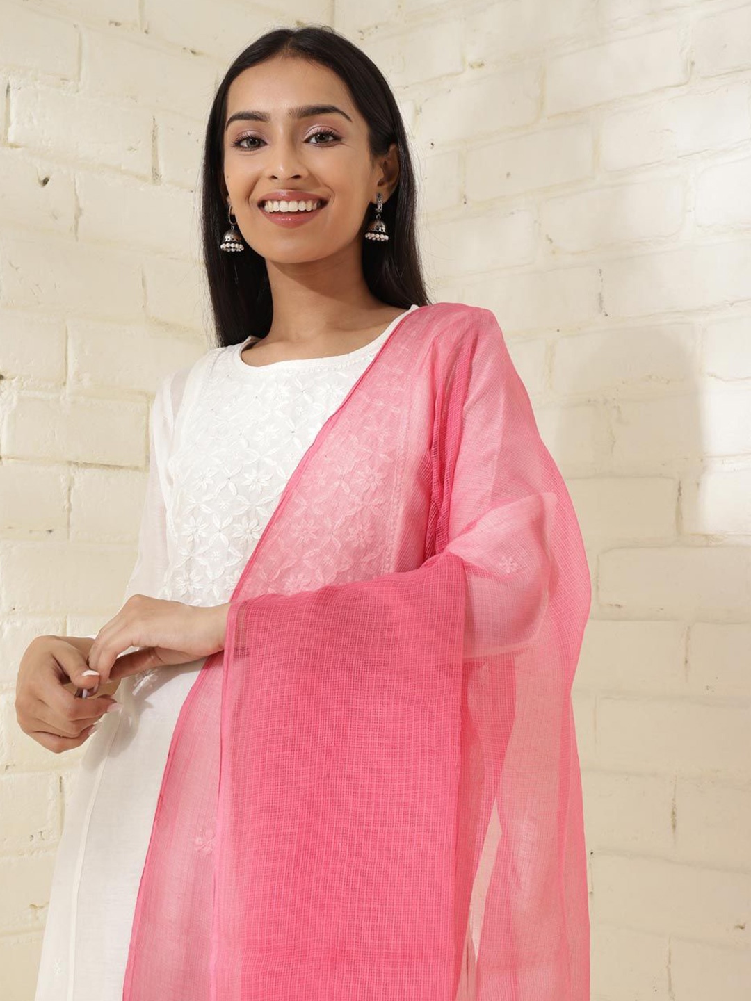 

Fabindia Woven Design Cotton Silk Dupatta, Pink