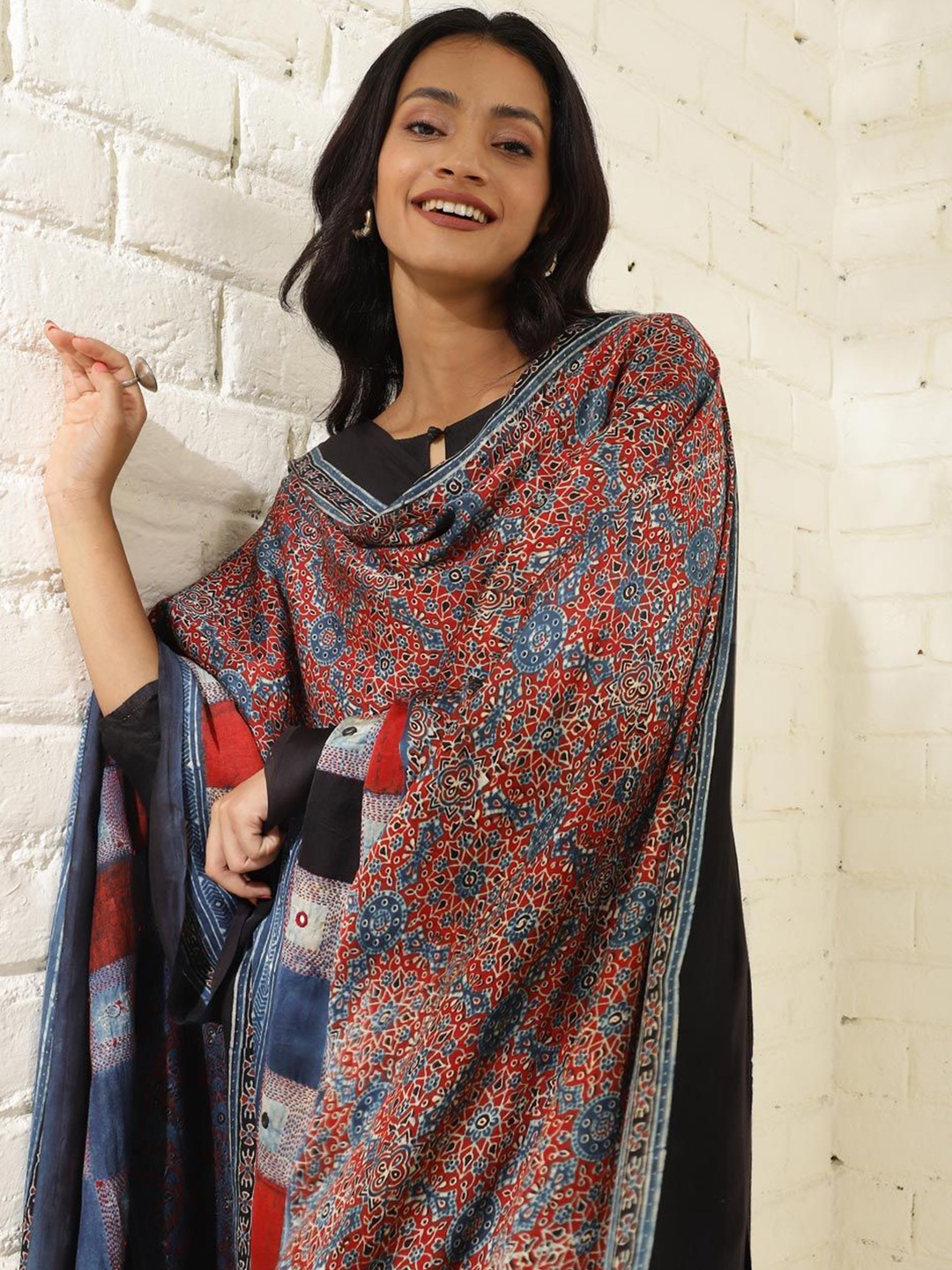 

Fabindia Ethnic Motifs Printed Dupatta, Red