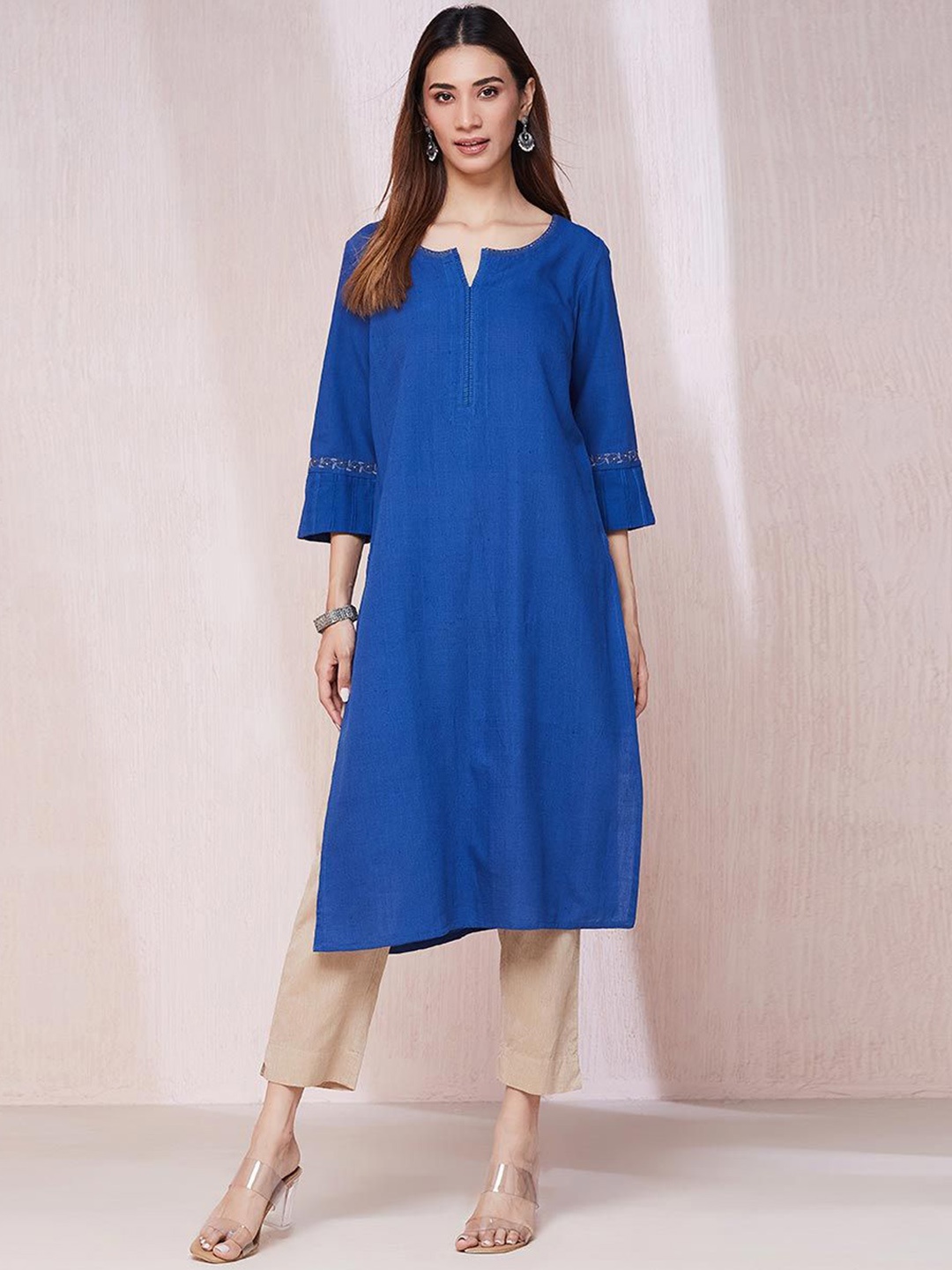 

Fabindia Round Neck Cotton Straight Kurta, Blue