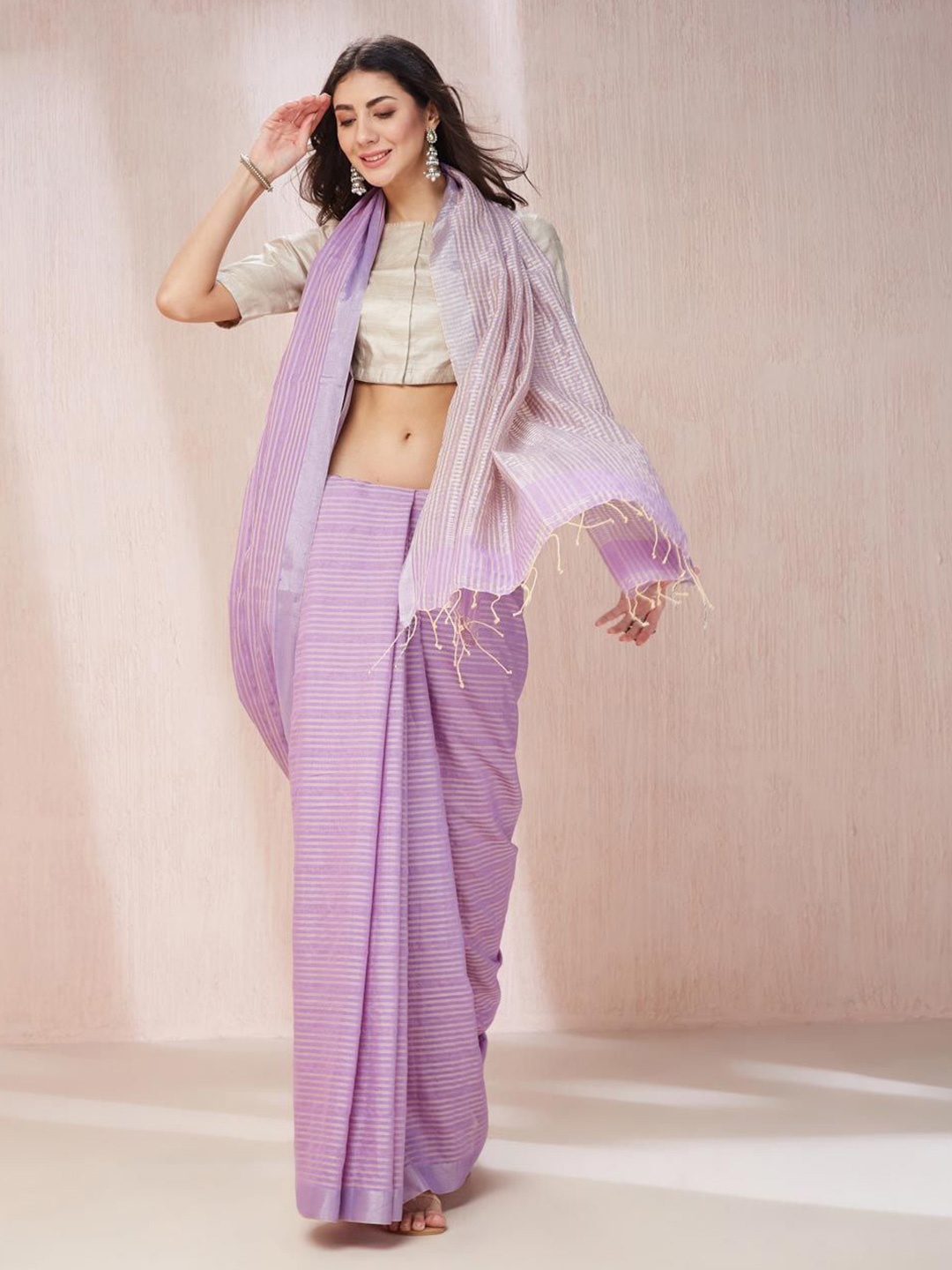 

Fabindia Striped Zari Saree, Purple