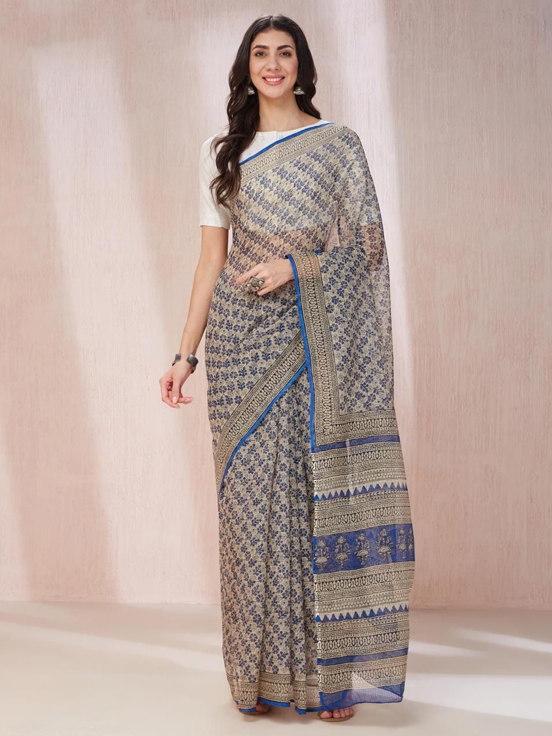

Fabindia Ethnic Motifs Bagru Saree, Cream