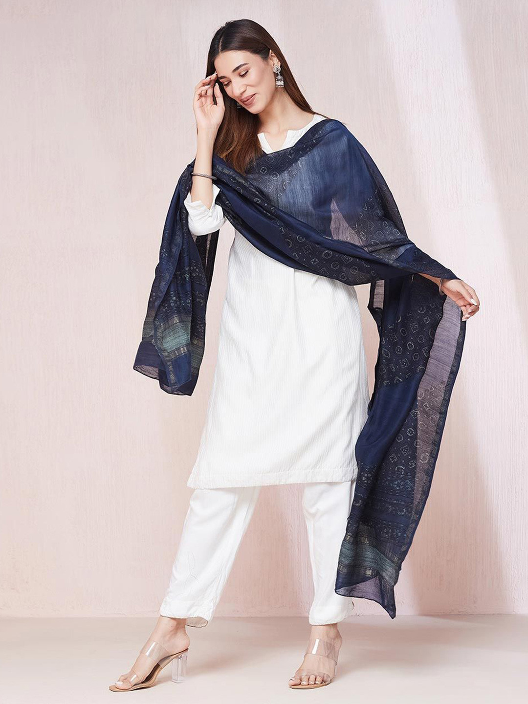 

Fabindia Geometric Printed Cotton Silk Dupatta, Blue