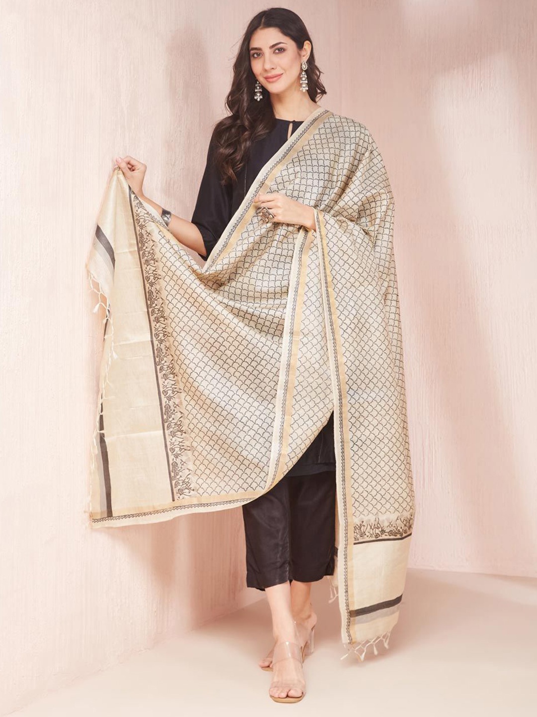

Fabindia Geometric Printed Dupatta, Beige