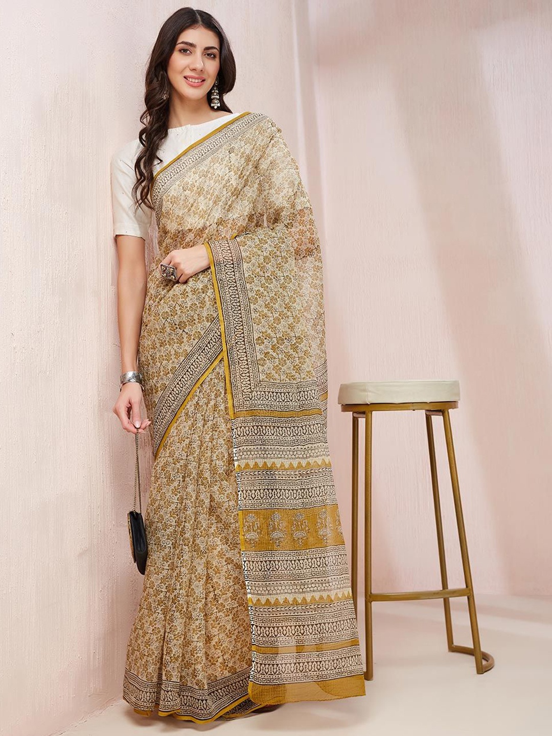 

Fabindia Ethnic Motifs Bagru Saree, Mustard