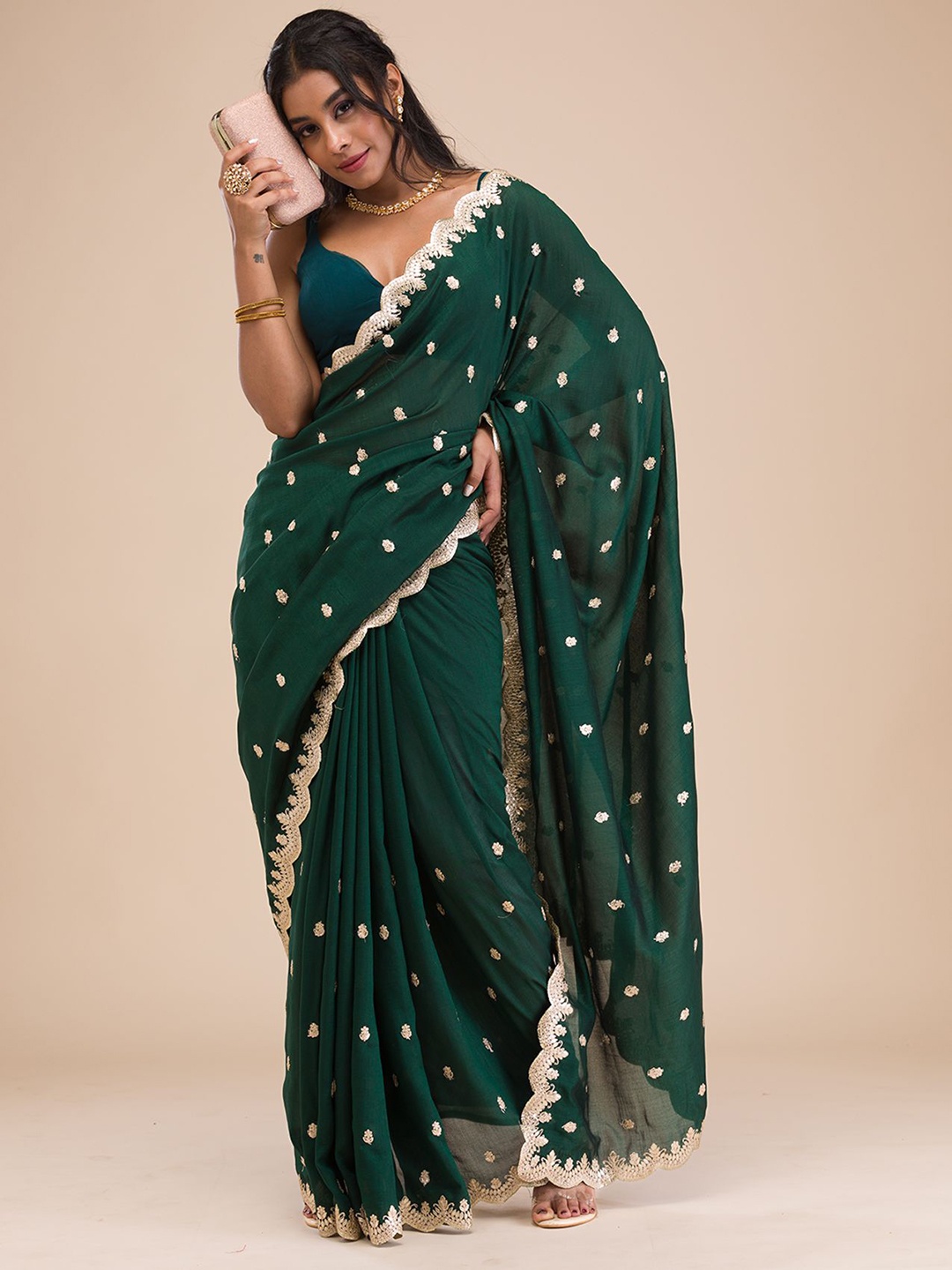 

Koskii Gotapatti Embroidered Saree, Green