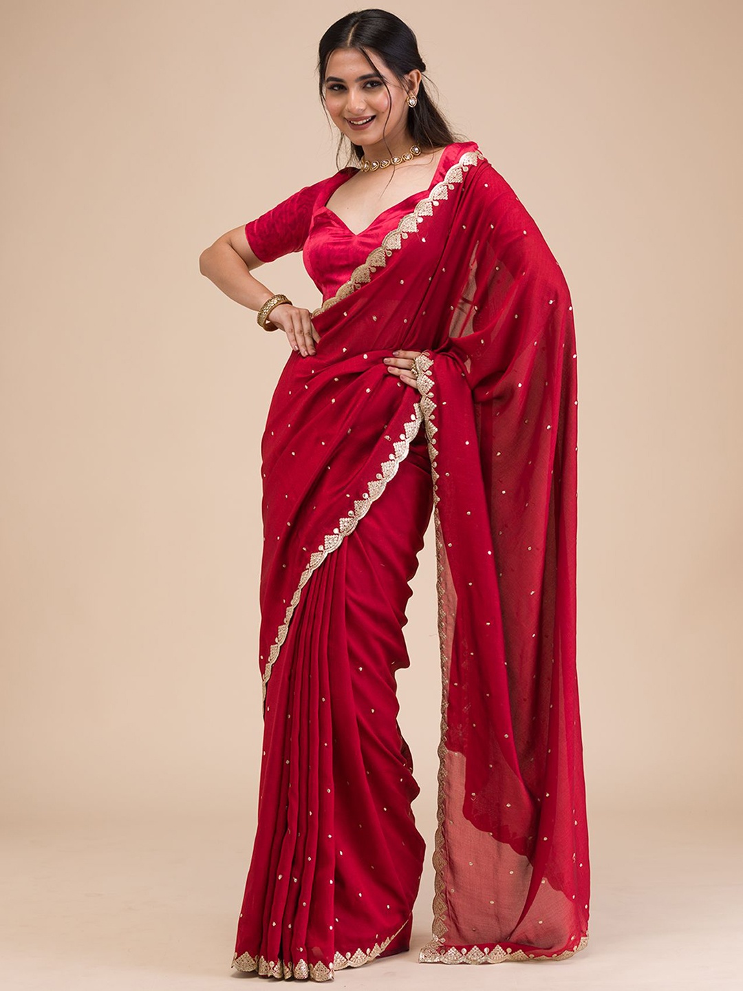 

Koskii Gotta Patti Solid Saree, Maroon