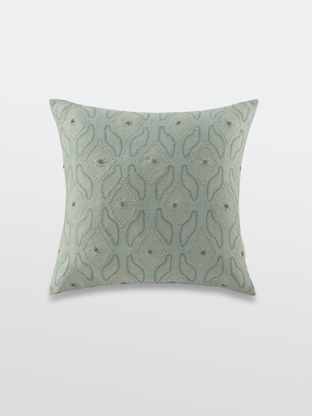 

Mirooh Olive Green Embroidered Cotton Square Cushions