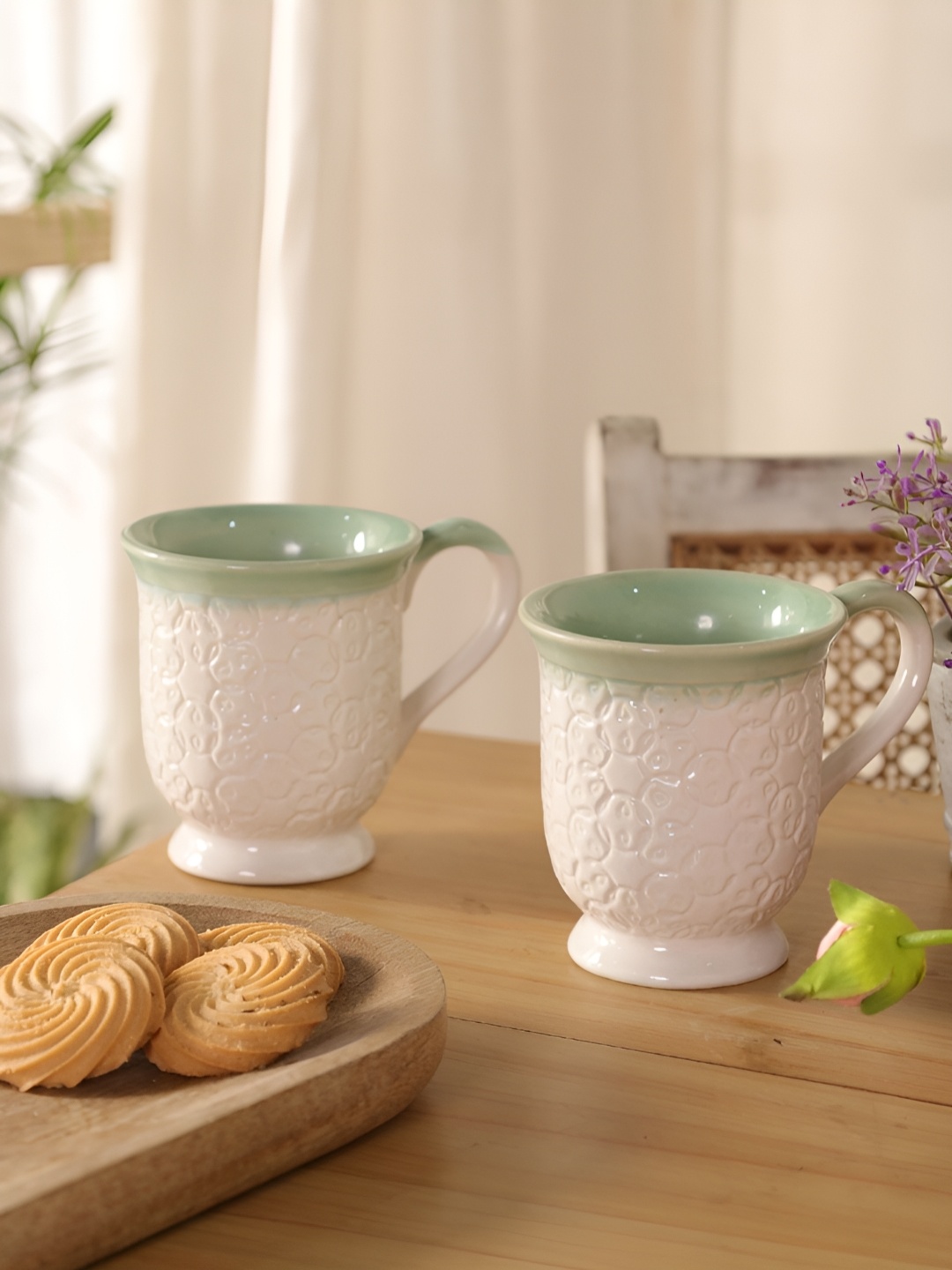 

Peepul Tree White & Green 2 Pieces Ceramic Matte Mugs 250 ml