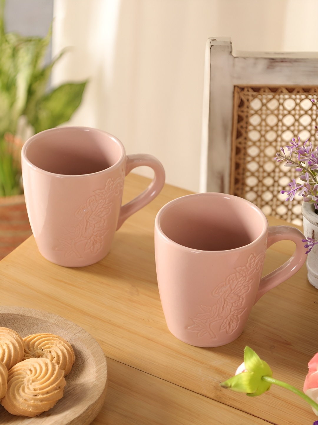 

Peepul Tree Pink 2 Pieces Floral Ceramic Glossy Mugs 250 ml