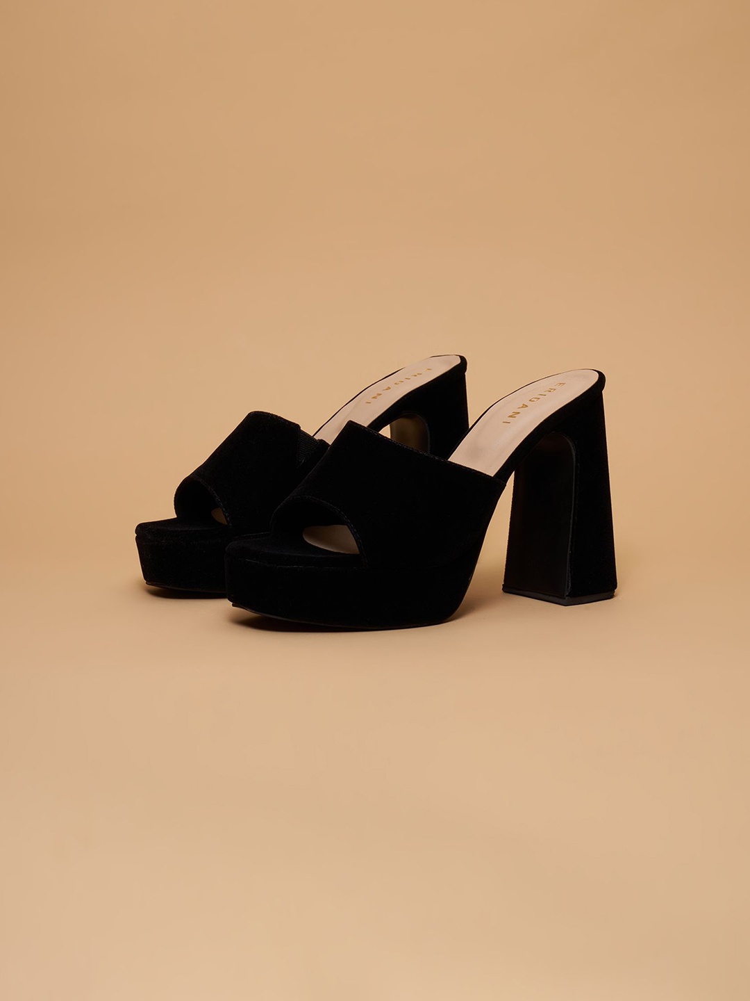 

ERIDANI Open Toe Block Heels, Black