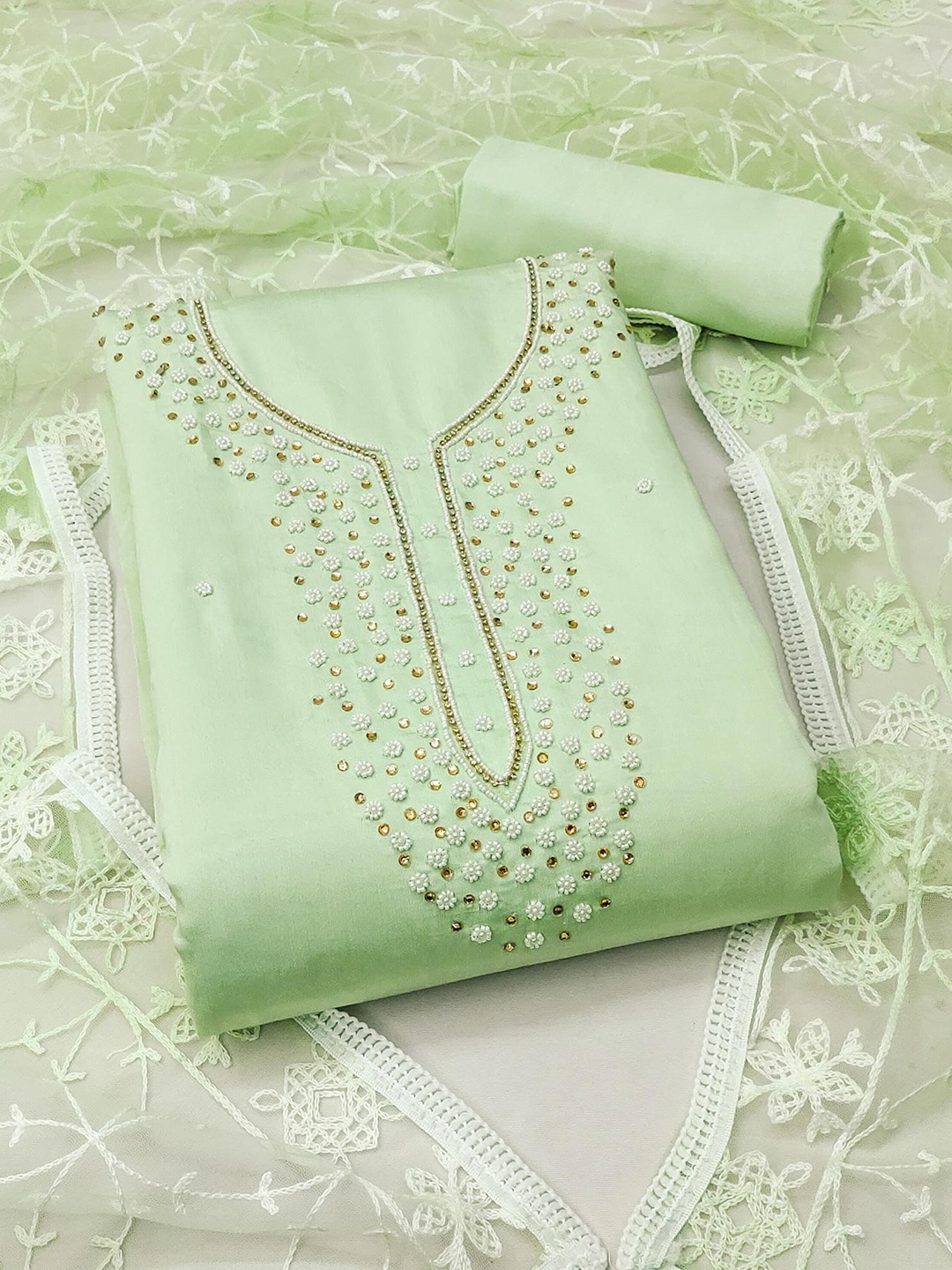 

Peachmode Floral Embroidered Unstitched Dress Material, Green