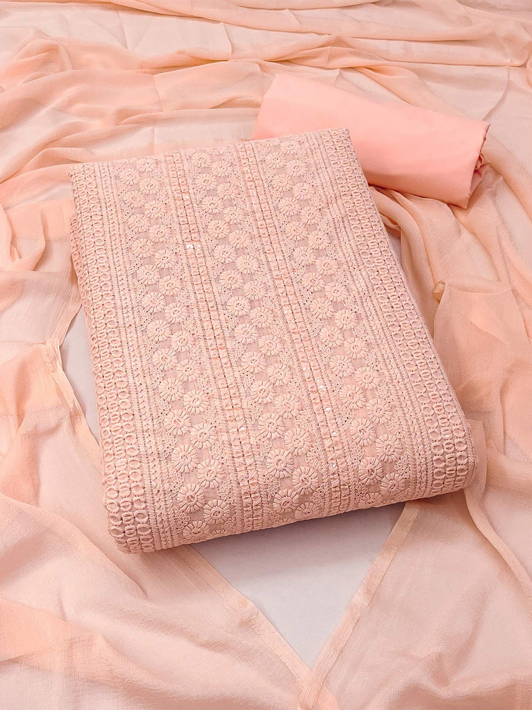 

Peachmode Embroidered Pure Cotton Unstitched Dress Material, Peach