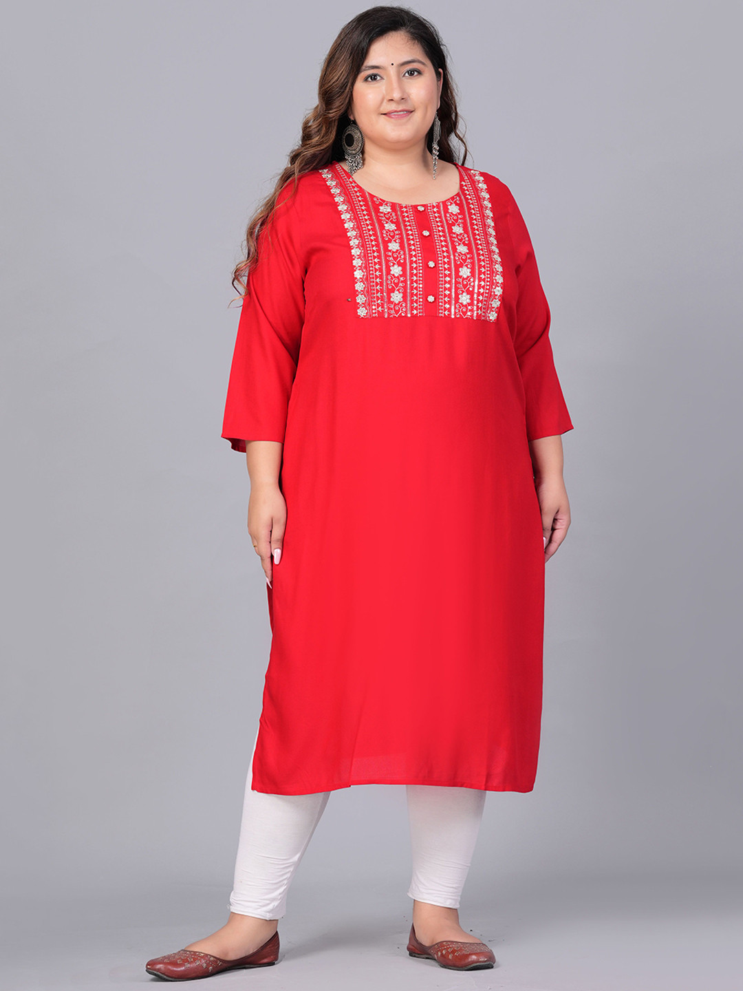 

BAESD Plus Size Yoke Design Thread Work Straight Kurta, Orange