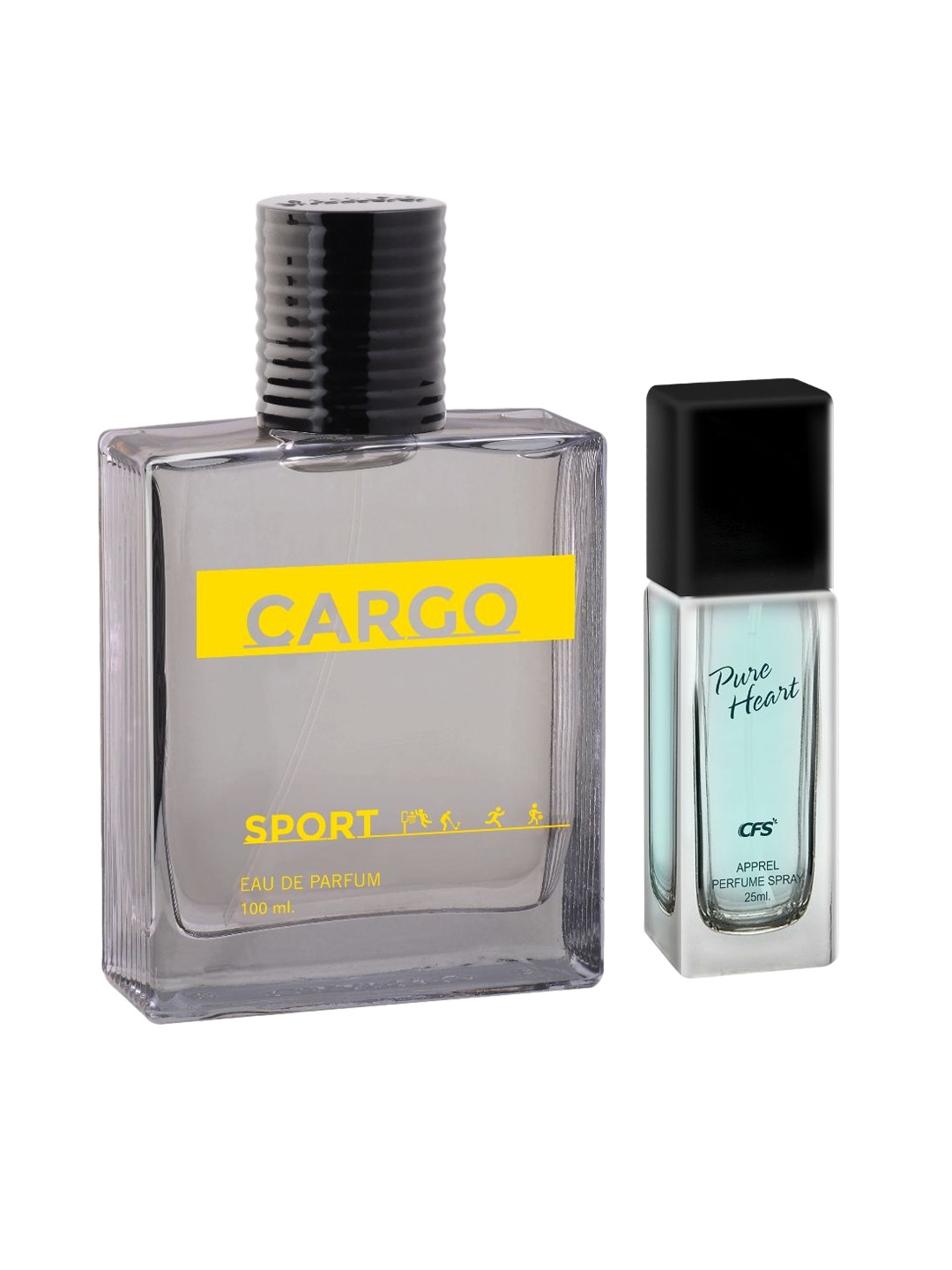 

CFS Set of Cargo Sport Eau De Parfum 100ml & Pure Heart Blue Apparel Perfume Spray 25ml, Grey