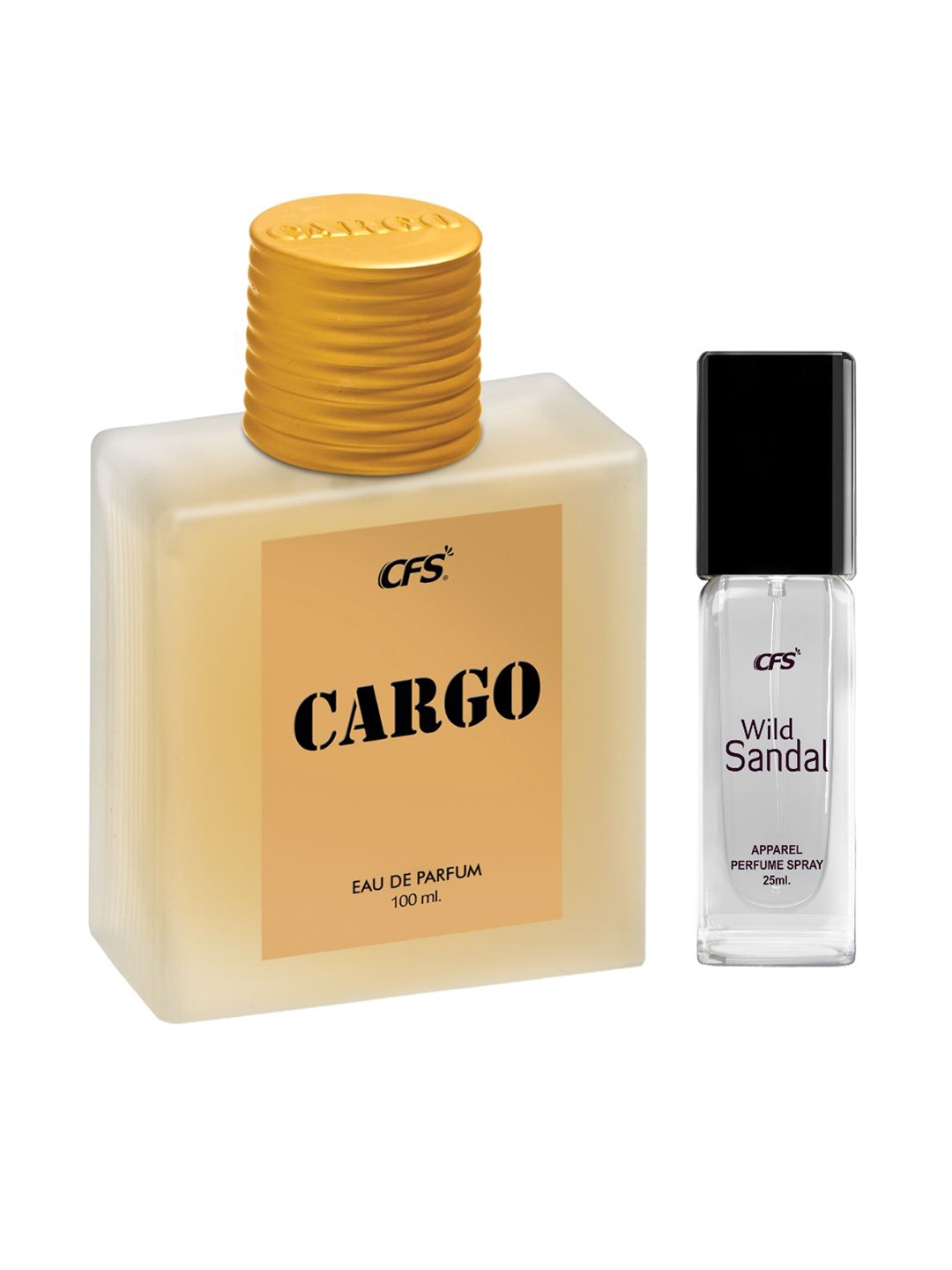 

CFS Set of Cargo Khakhi Eau De Parfum 100ml & Wild Sandal Apparel Perfume Spray 25ml, Transparent