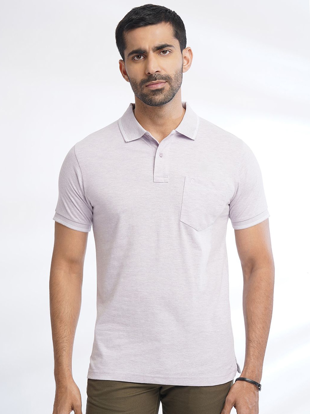 

Greenfibre Men Polo Collar Pockets Slim Fit T-shirt, Purple