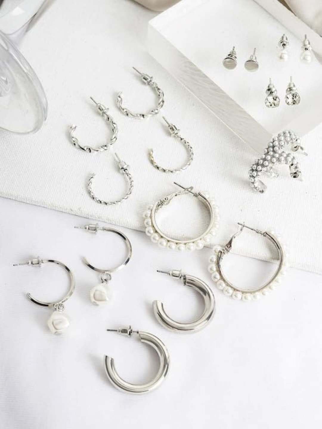 

SYGA Set of 9 Silver-Plated Contemporary Crystals Hoop And Stud Earrings