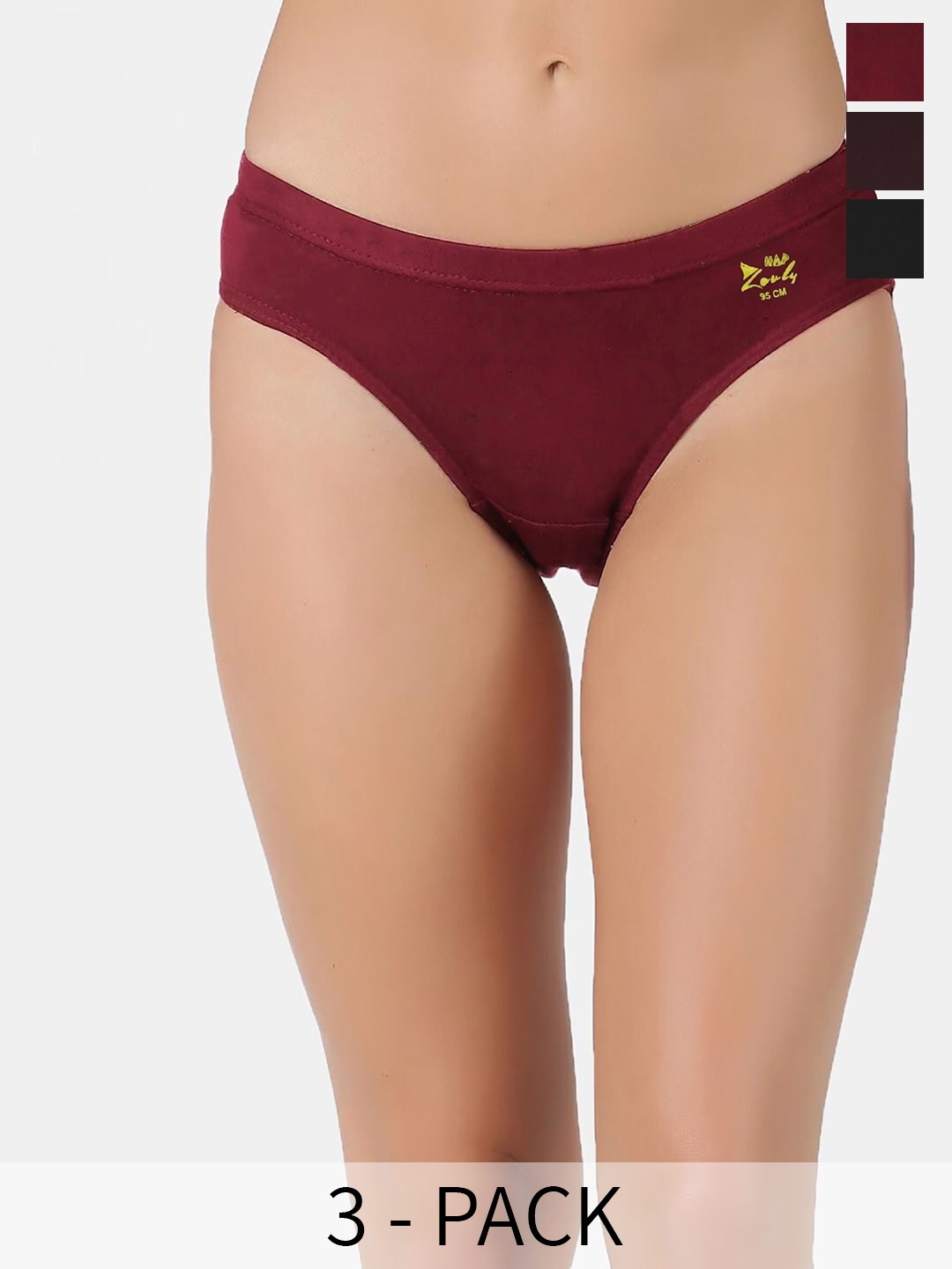 

HAP Pack Of 5 Pure Cotton Mid-Rise Bikini Briefs- PlainpantyC_$P, Maroon