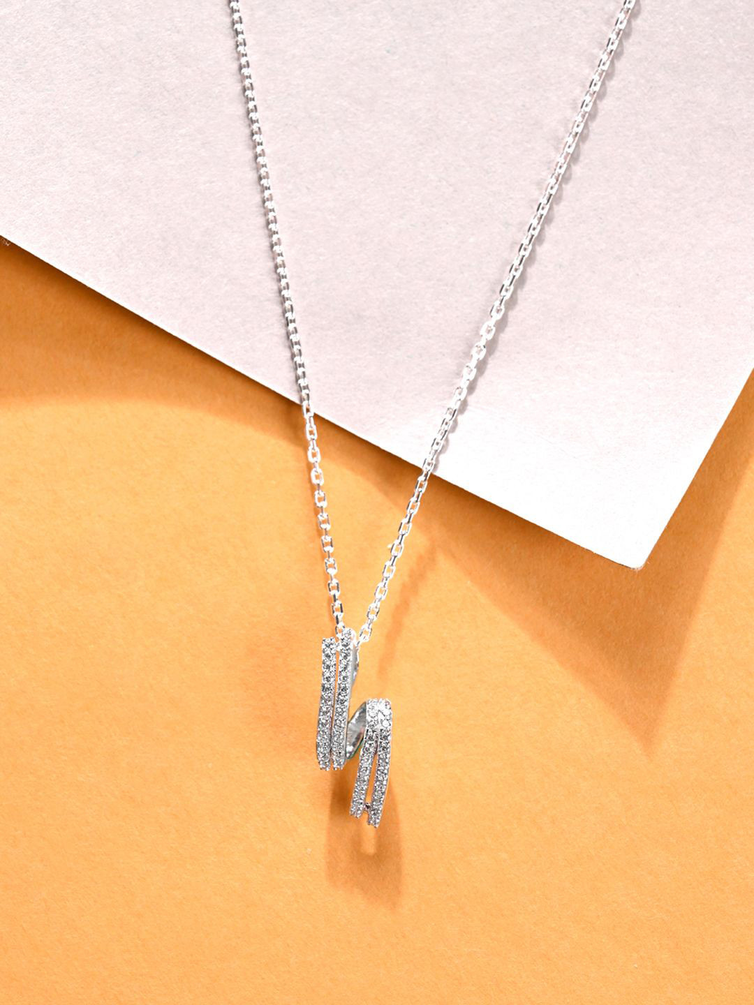 

Clara Rhodium-Plated Cubic Zirconia-Studded 925 Sterling Silver Pendants with Chains