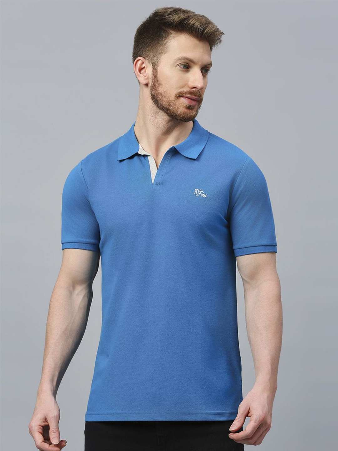 

Klub Fox Men Polo Collar Applique T-shirt, Teal