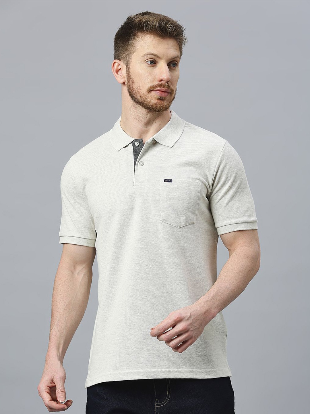 

Klub Fox Men Polo Collar Pockets T-shirt, Grey