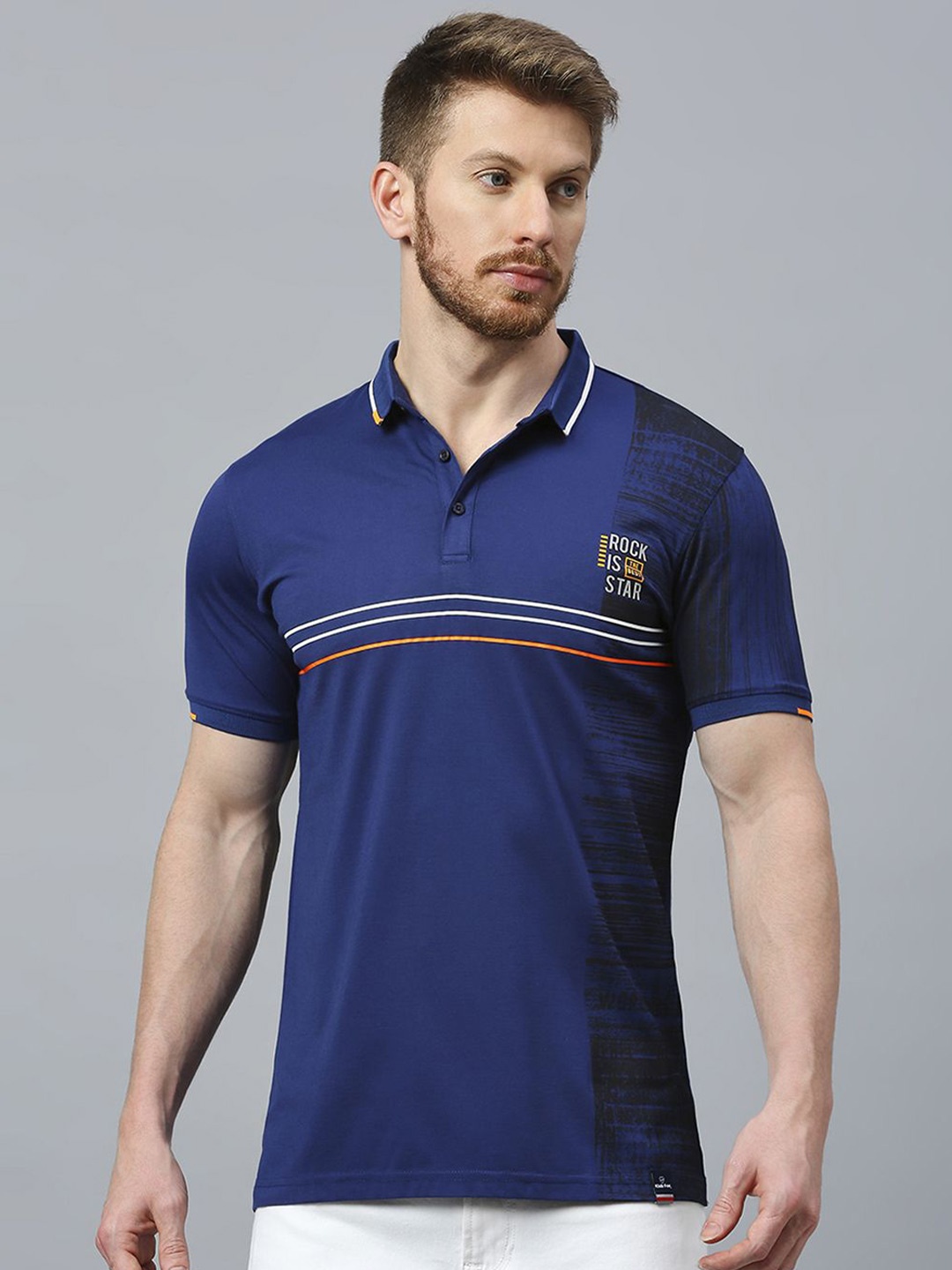 

Klub Fox Men Polo Collar Applique T-shirt, Blue