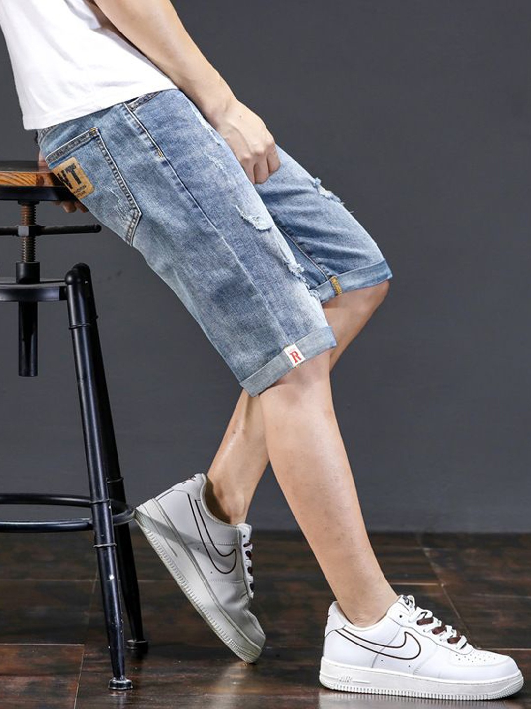 

StyleCast Men Blue Mid-Rise Washed Cotton Denim Shorts