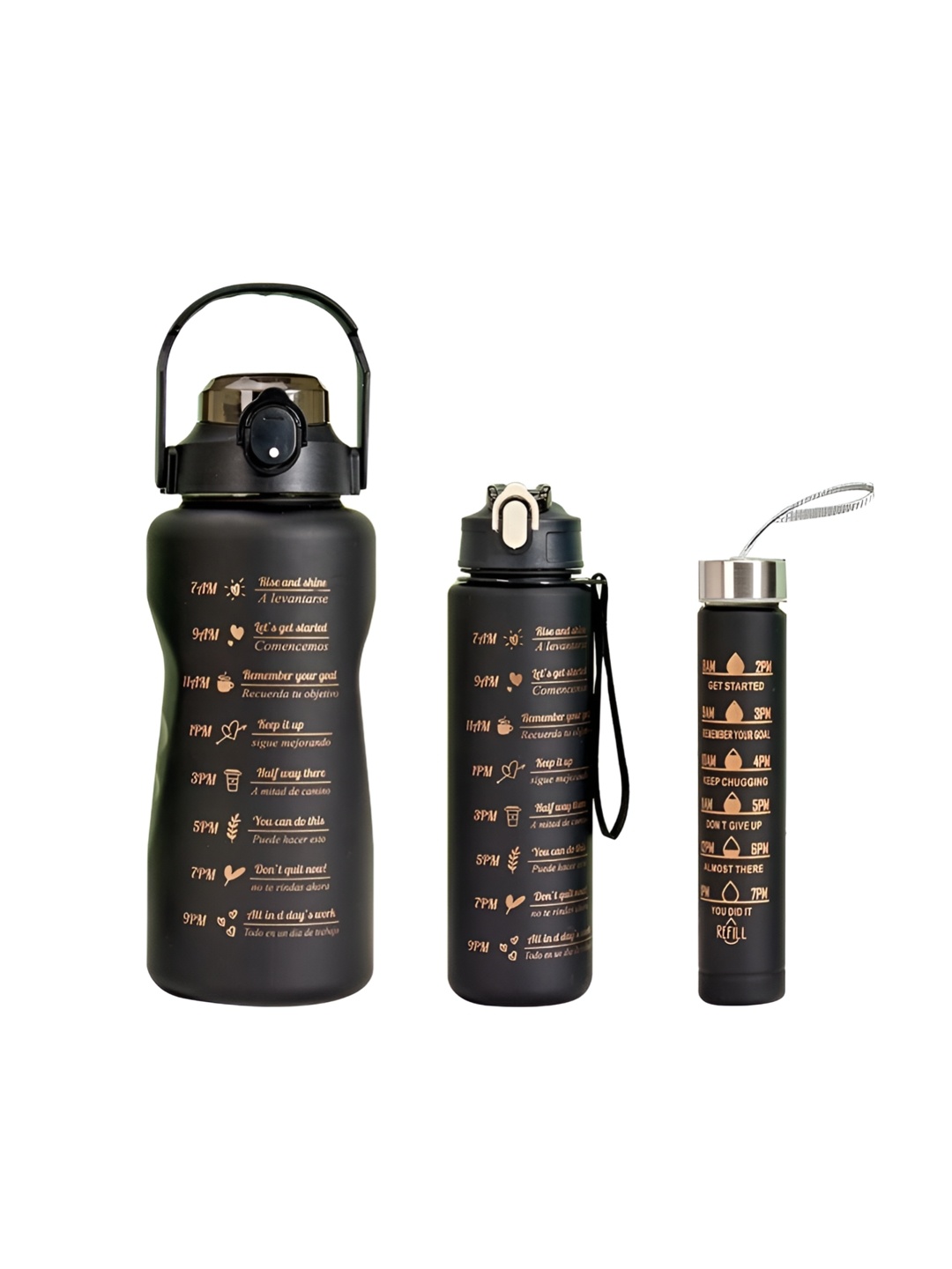 

WELOUR Black & Yellow 3 Pieces Typography Printed Water Bottles