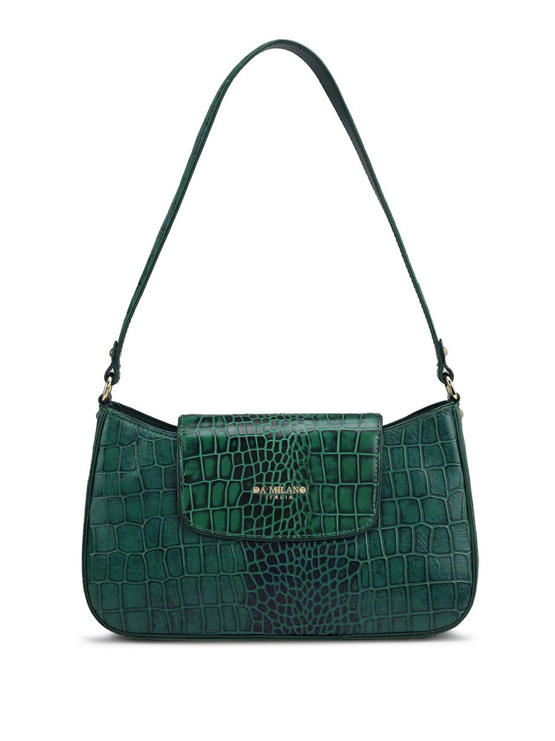 

Da Milano Textured Leather Structured Shoulder Bag with Cut Work, Green