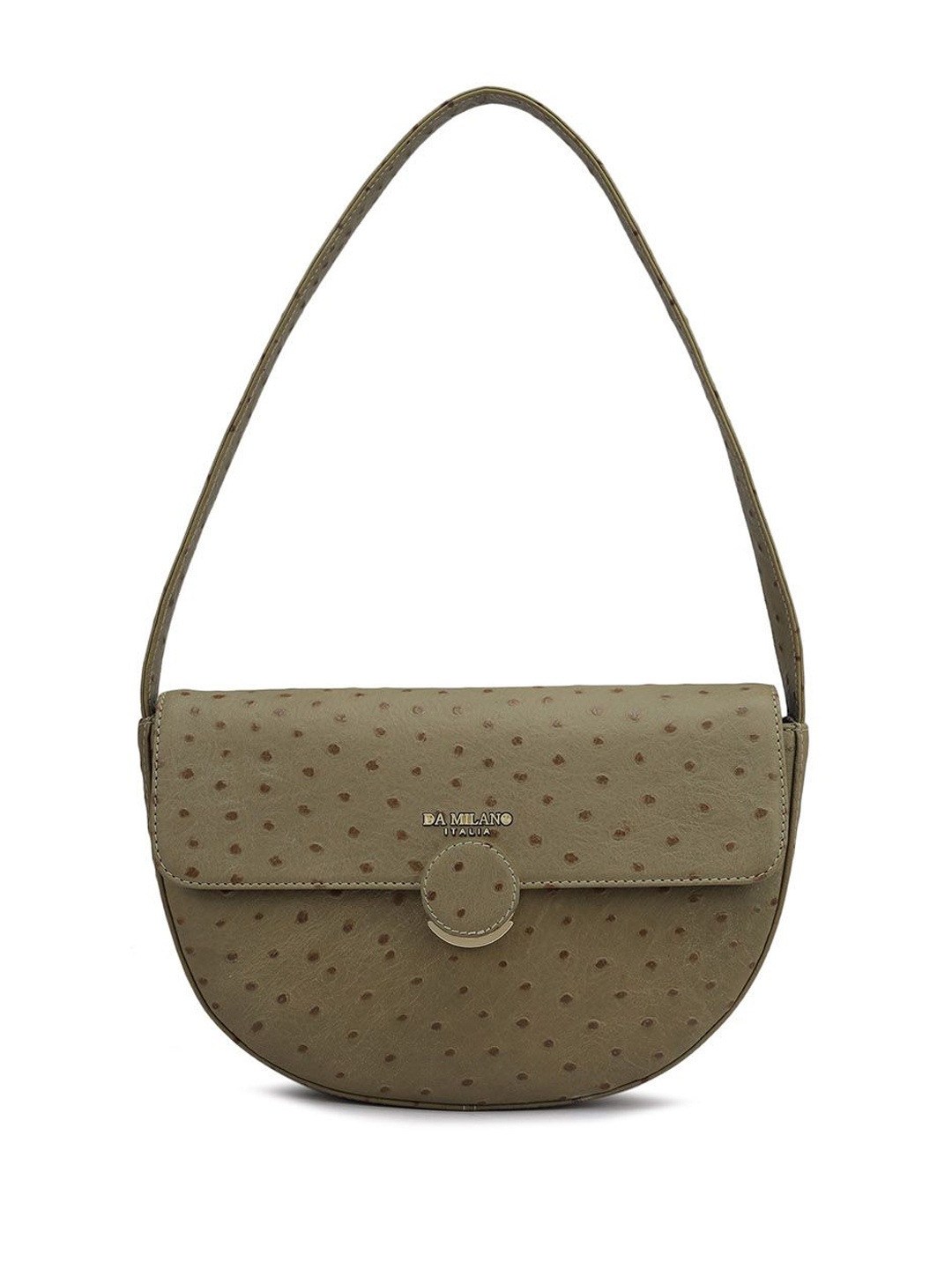 

Da Milano Textured Leather Half Moon Hobo Bag with Cut Work, Green