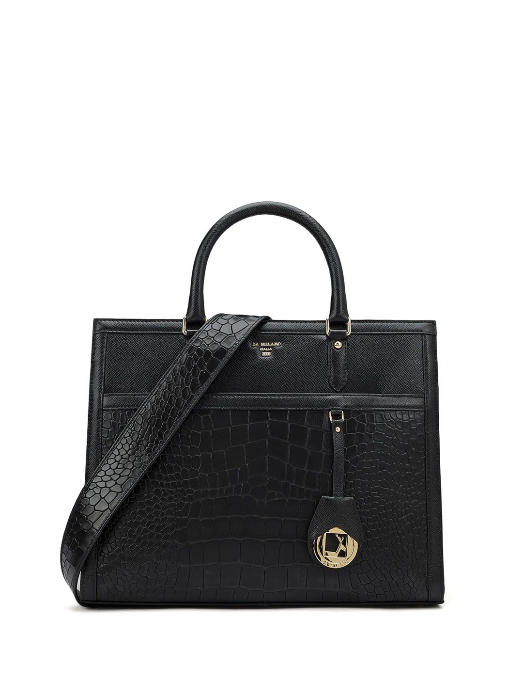 

Da Milano Leather Oversized Structured Handheld Bag with Quilted, Black