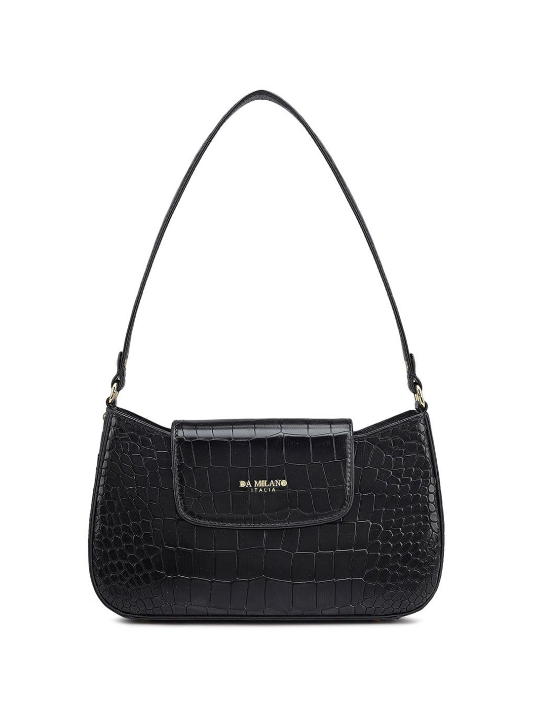 

Da Milano Textured Leather Half Moon Handheld Bag with Tasselled, Black