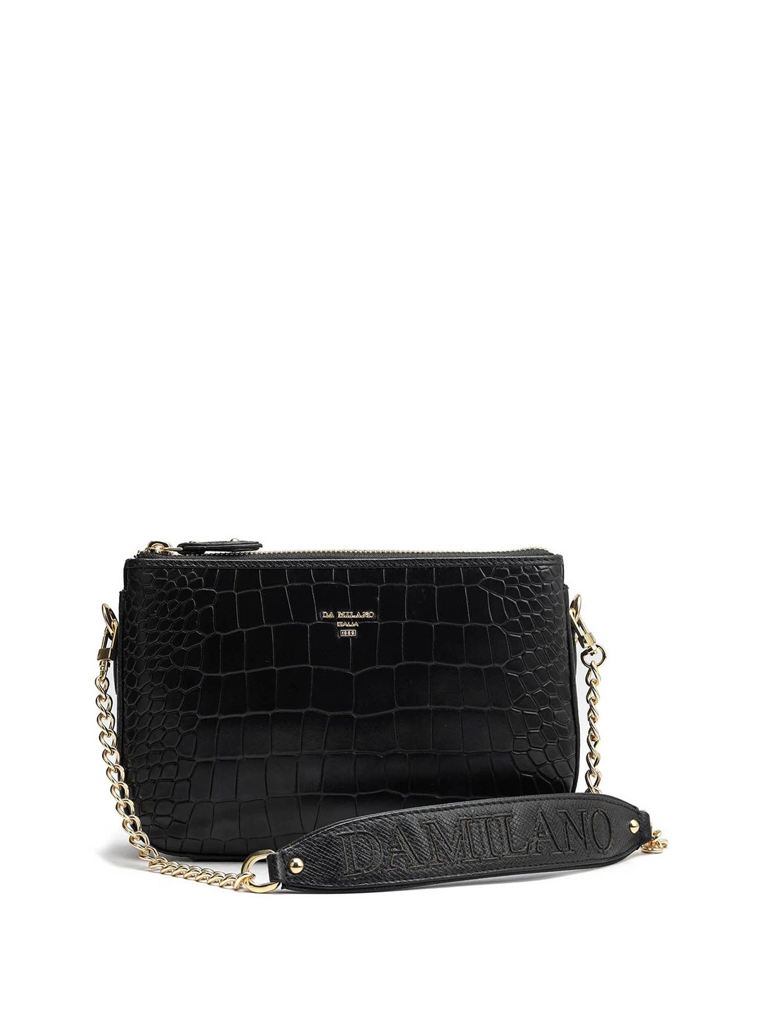 

Da Milano Animal Textured Leather Structured Sling Bag, Black