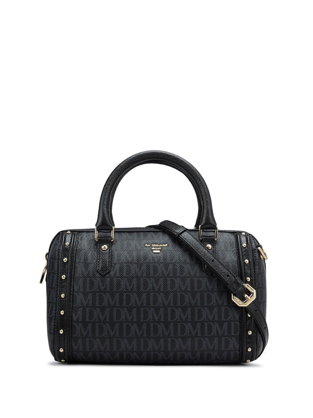 

Da Milano Women Printed Leather Structured Handheld Bag with Cut Work, Black