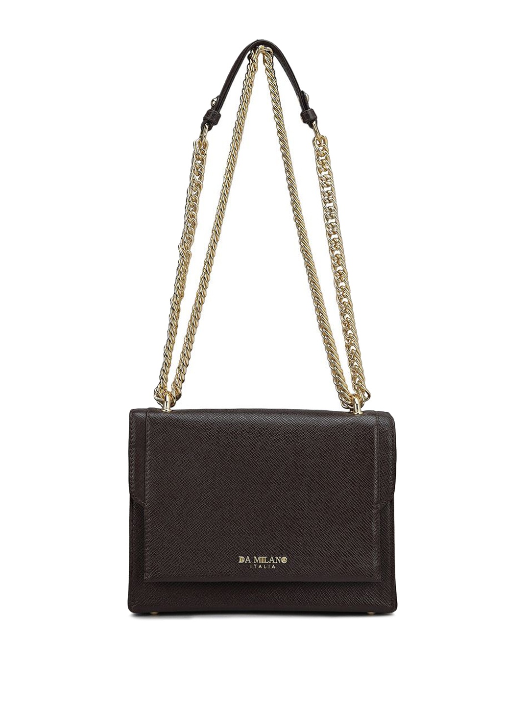 

Da Milano Textured Leather Structured Shoulder Bag with Quilted, Brown