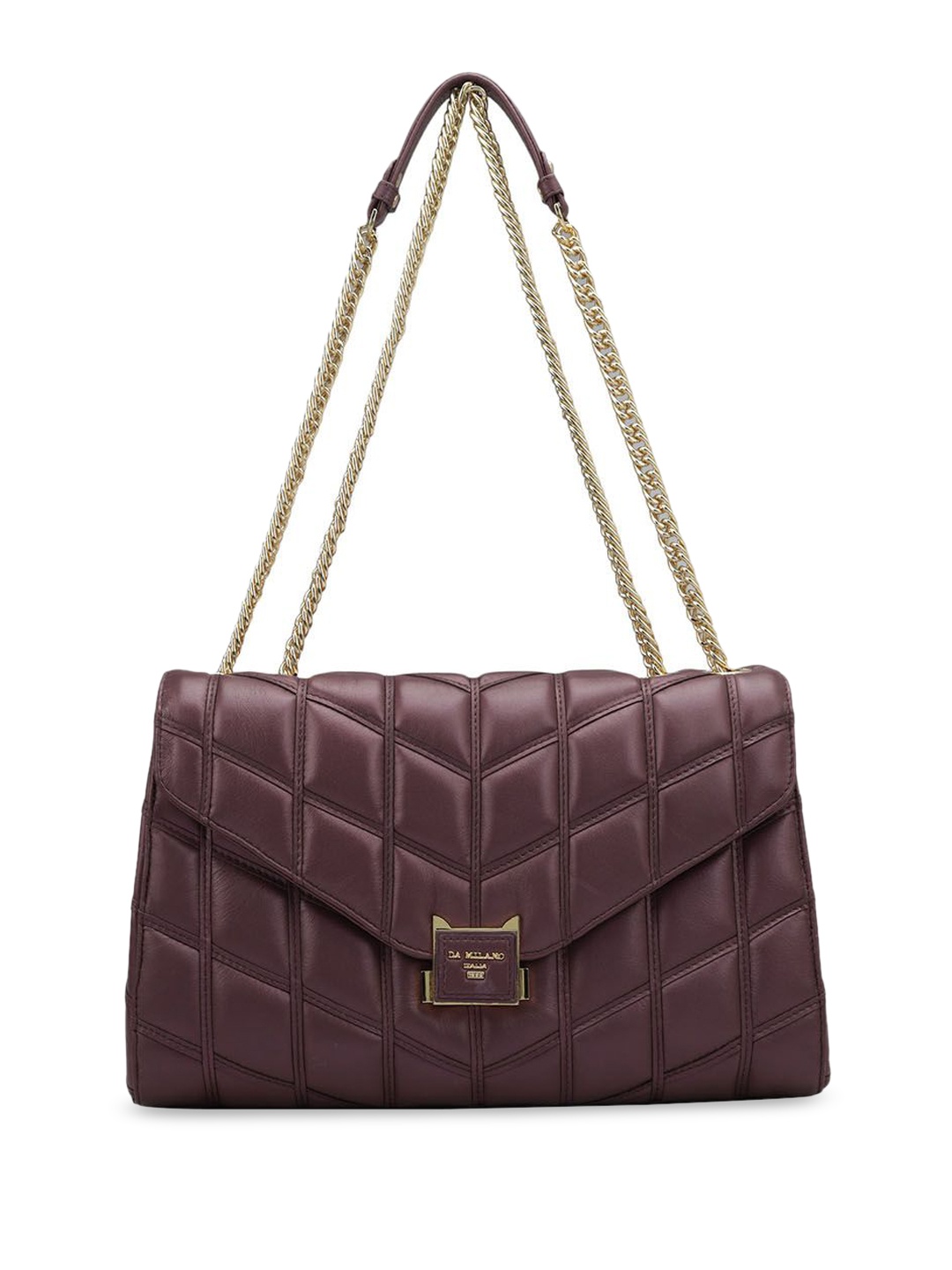

Da Milano Geometric Textured Leather Bowling Handheld Bag with Quilted, Purple